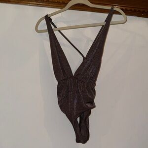 Vitamin A Shimmery Brown Plunge One-Piece Swimsuit